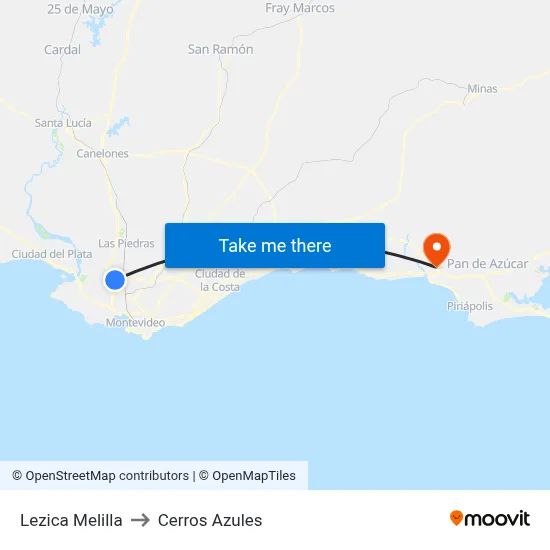 Lezica Melilla to Cerros Azules map