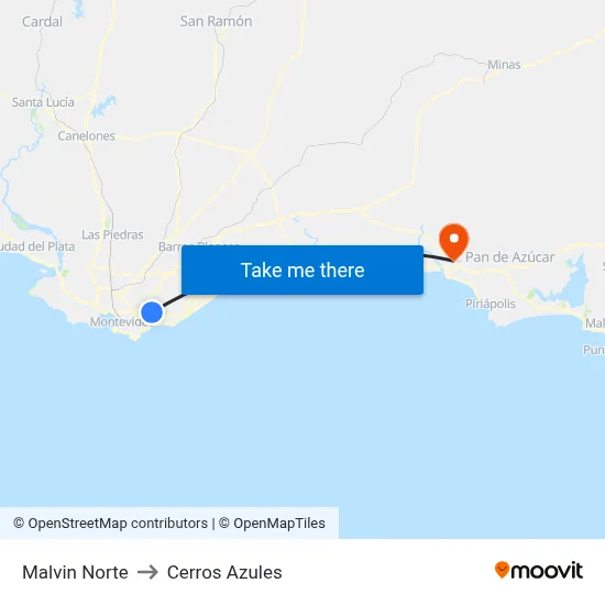 Malvin Norte to Cerros Azules map