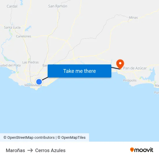 Maroñas to Cerros Azules map