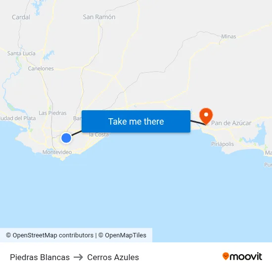 Piedras Blancas to Cerros Azules map
