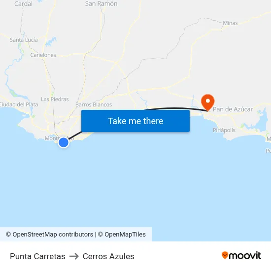 Punta Carretas to Cerros Azules map