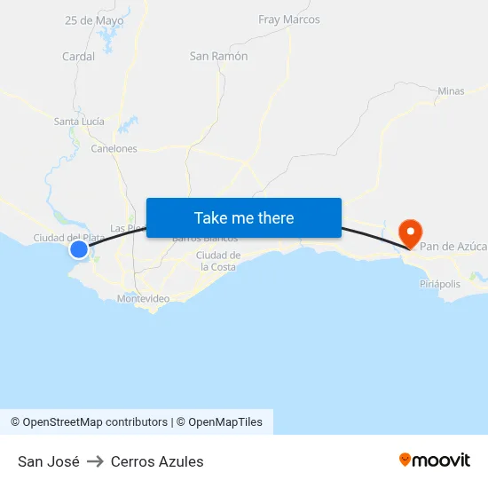 San José to Cerros Azules map