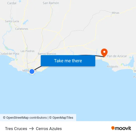 Tres Cruces to Cerros Azules map