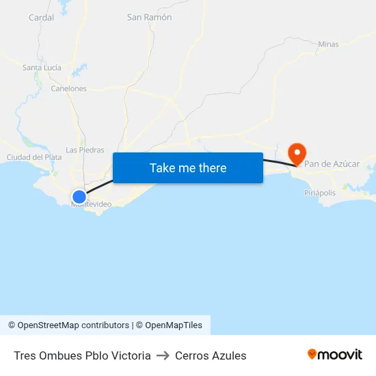 Tres Ombues Pblo Victoria to Cerros Azules map