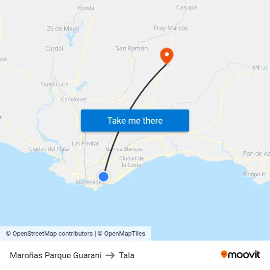 Maroñas Parque Guarani to Tala map