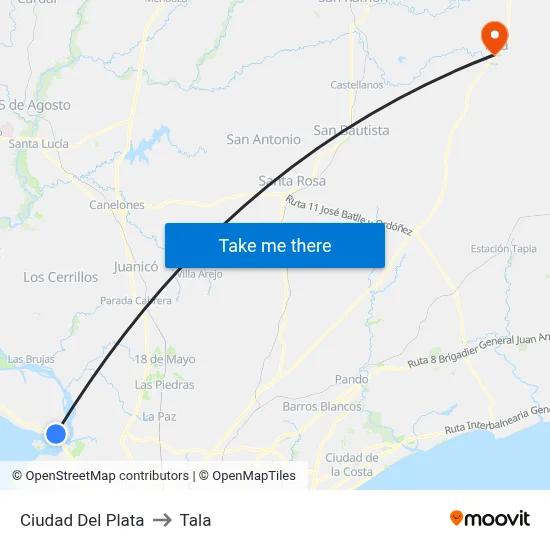 Ciudad Del Plata to Tala map