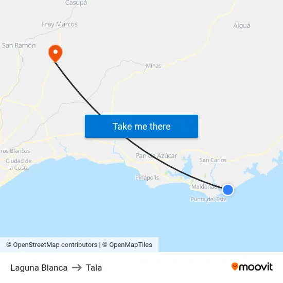 Laguna Blanca to Tala map