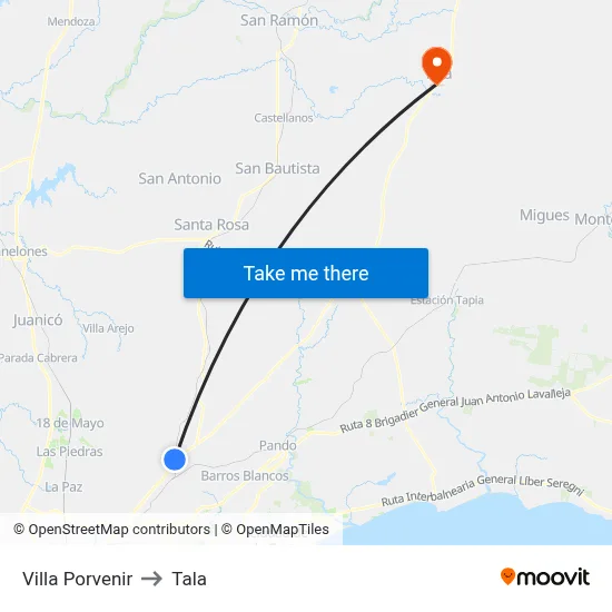 Villa Porvenir to Tala map