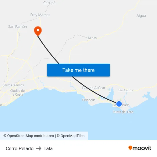 Cerro Pelado to Tala map