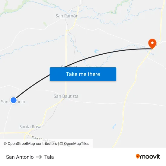 San Antonio to Tala map