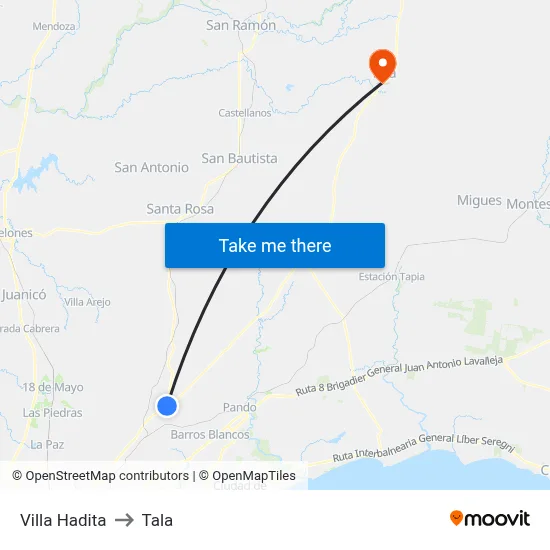 Villa Hadita to Tala map