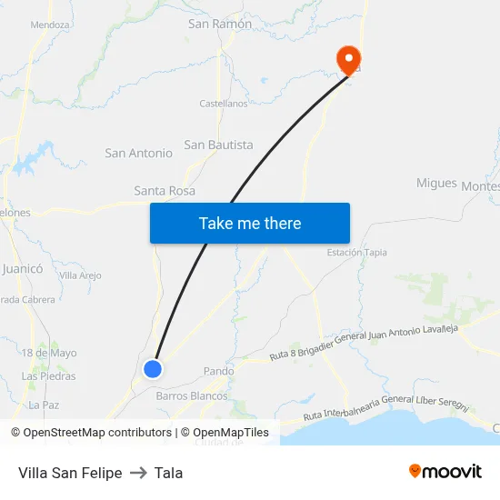 Villa San Felipe to Tala map
