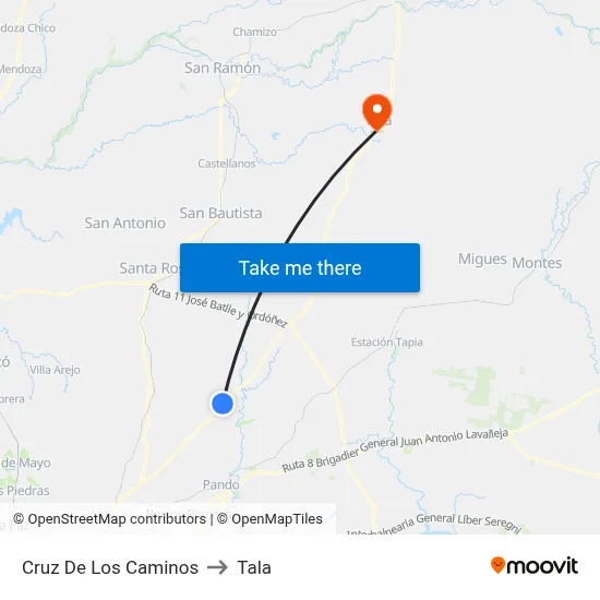 Cruz De Los Caminos to Tala map