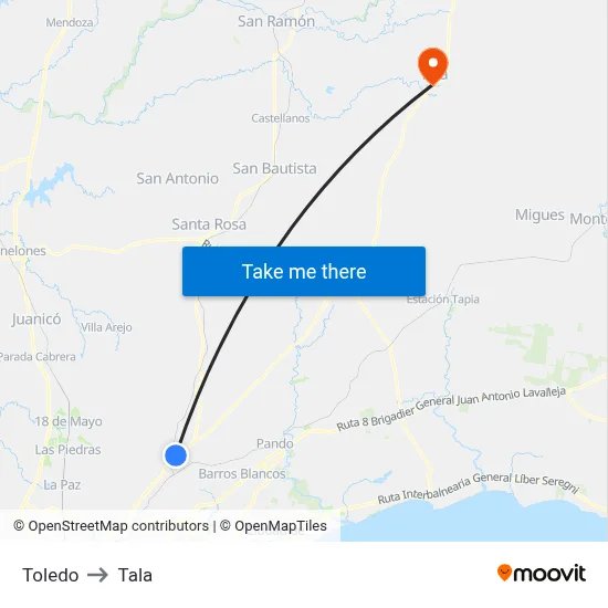 Toledo to Tala map