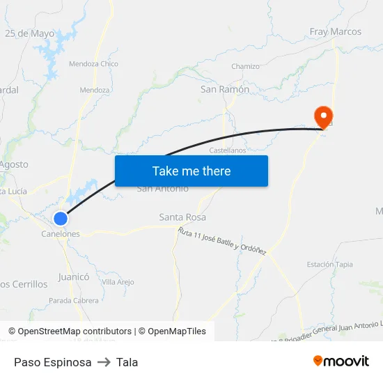 Paso Espinosa to Tala map