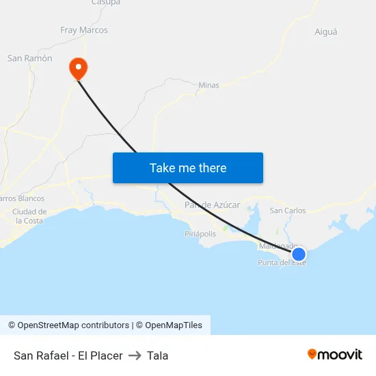 San Rafael - El Placer to Tala map