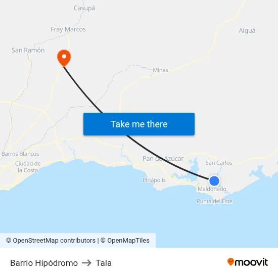 Barrio Hipódromo to Tala map
