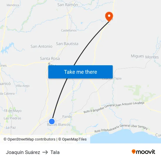 Joaquín Suárez to Tala map