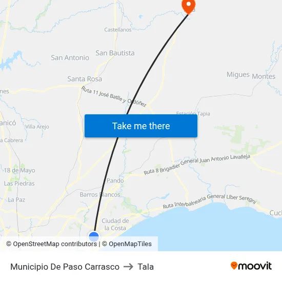 Municipio De Paso Carrasco to Tala map