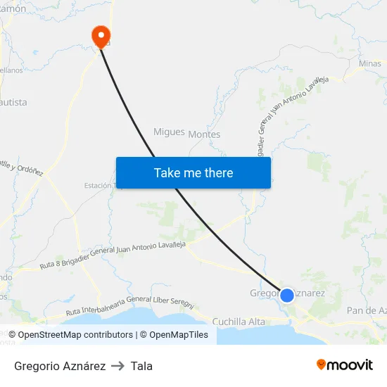 Gregorio Aznárez to Tala map