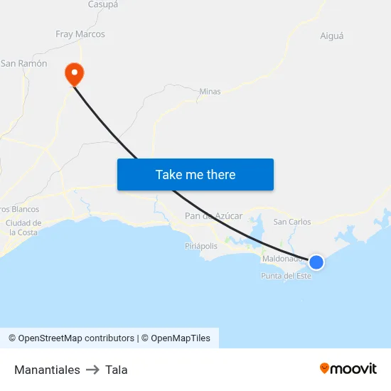 Manantiales to Tala map