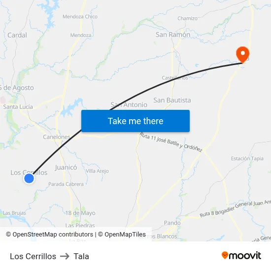 Los Cerrillos to Tala map