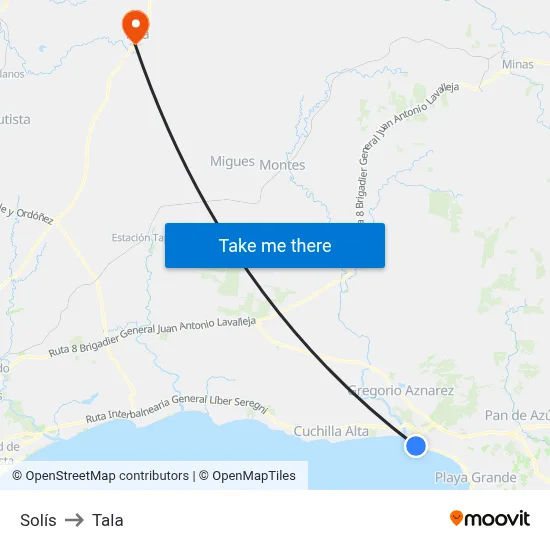Solís to Tala map
