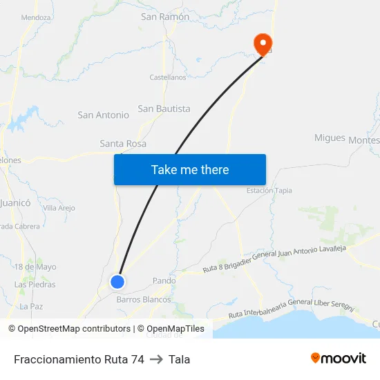 Fraccionamiento Ruta 74 to Tala map