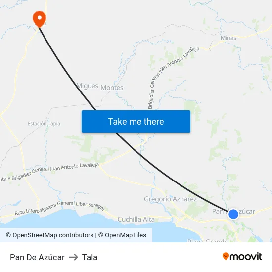 Pan De Azúcar to Tala map