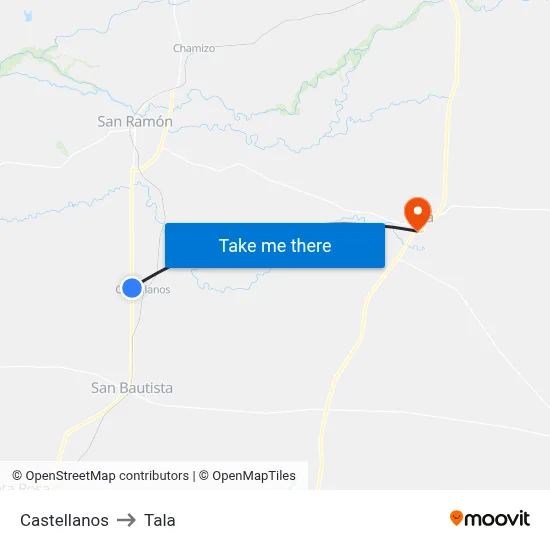 Castellanos to Tala map