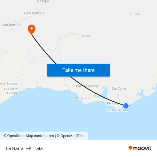 La Barra to Tala map