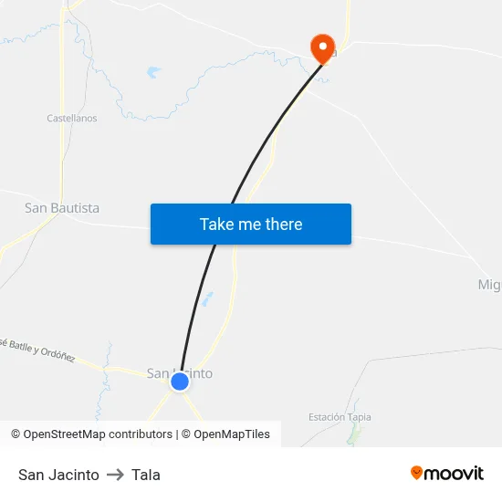San Jacinto to Tala map