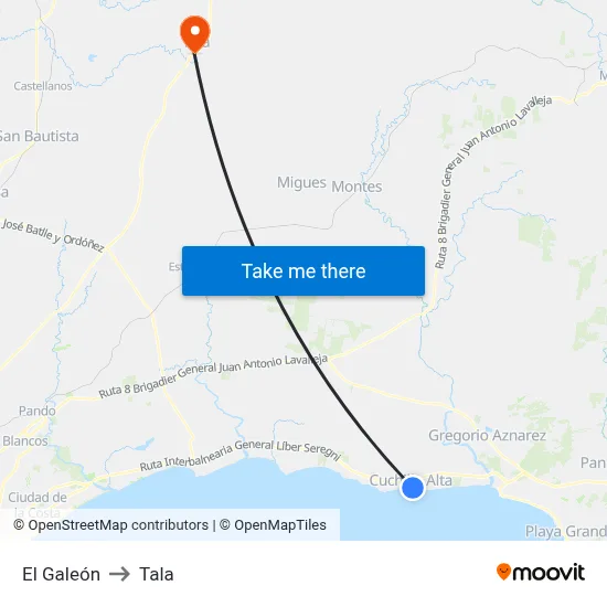 El Galeón to Tala map