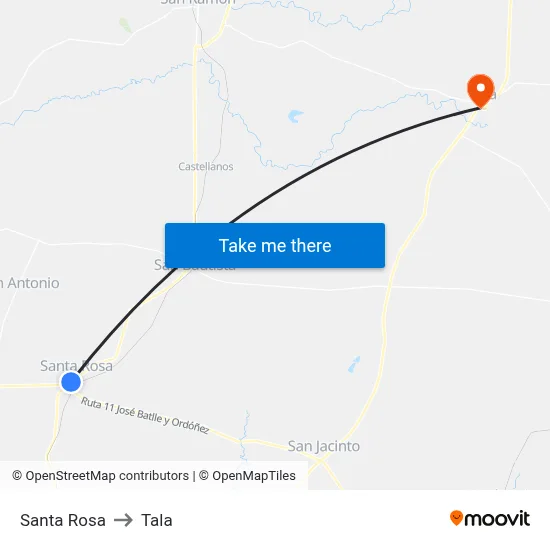 Santa Rosa to Tala map