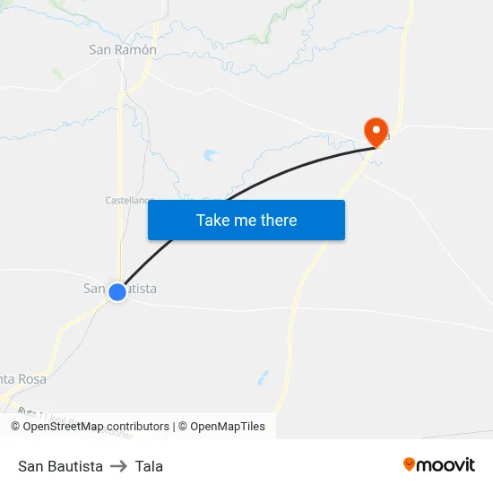 San Bautista to Tala map