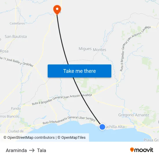 Araminda to Tala map