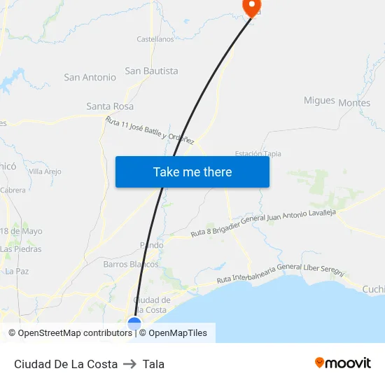Ciudad De La Costa to Tala map