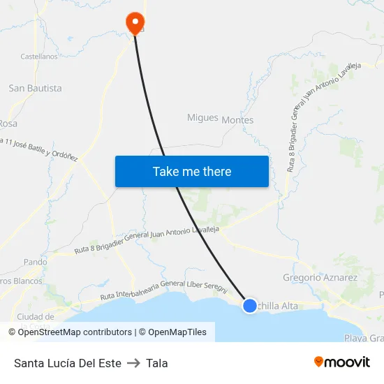 Santa Lucía Del Este to Tala map
