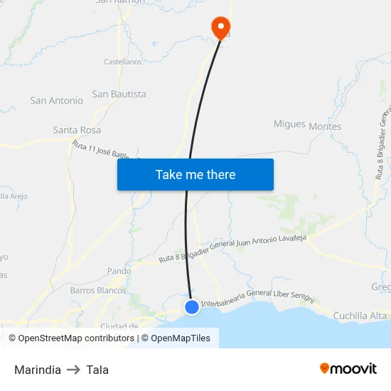 Marindia to Tala map