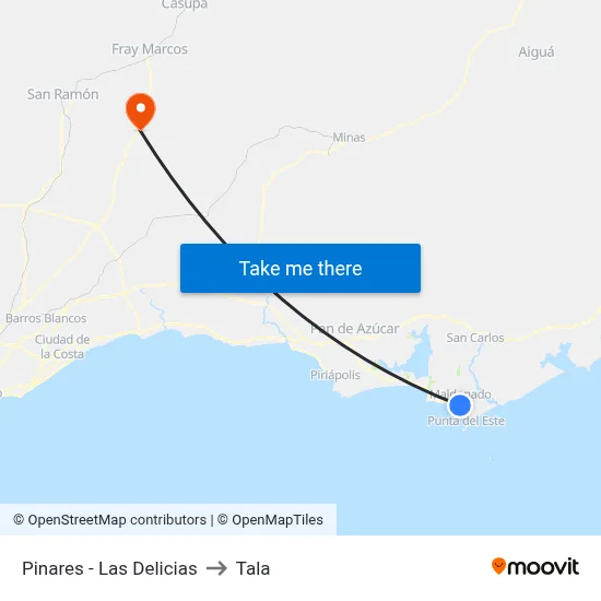 Pinares - Las Delicias to Tala map