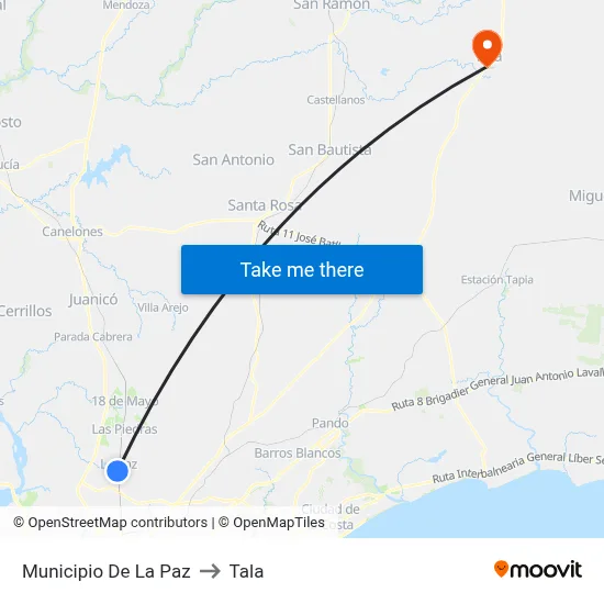 Municipio De La Paz to Tala map