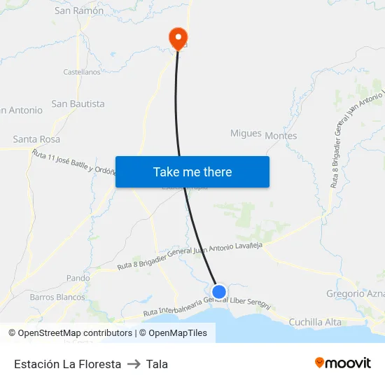 Estación La Floresta to Tala map