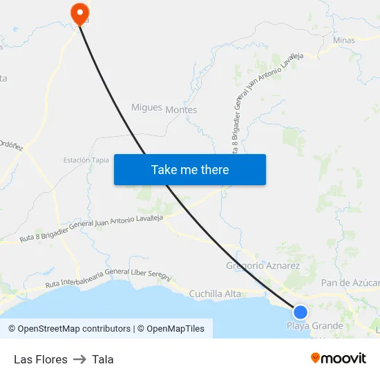 Las Flores to Tala map