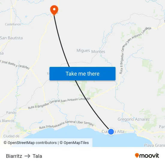 Biarritz to Tala map
