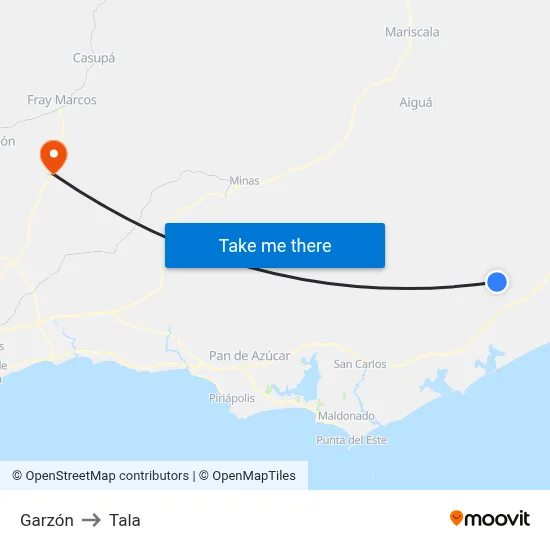 Garzón to Tala map