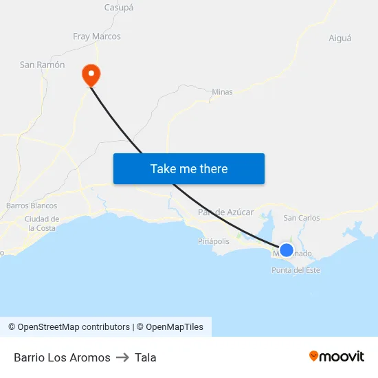 Barrio Los Aromos to Tala map