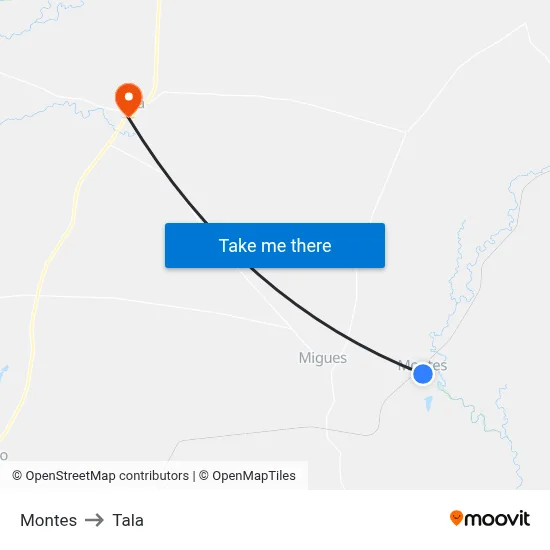 Montes to Tala map