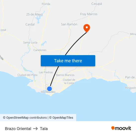 Brazo Oriental to Tala map