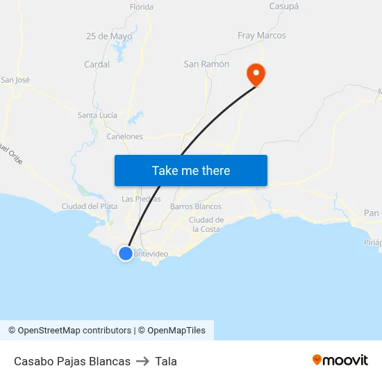 Casabo Pajas Blancas to Tala map