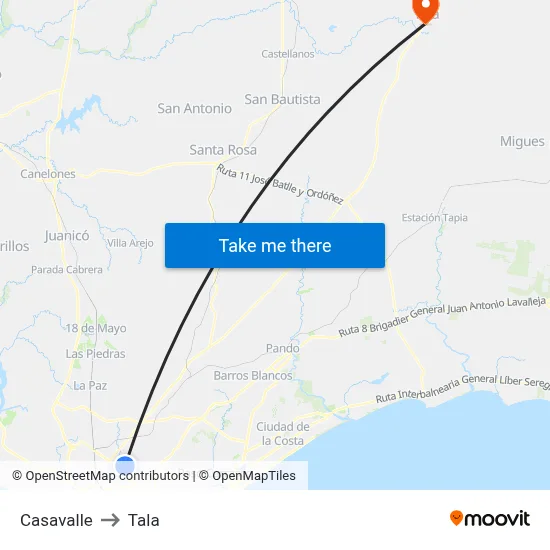 Casavalle to Tala map